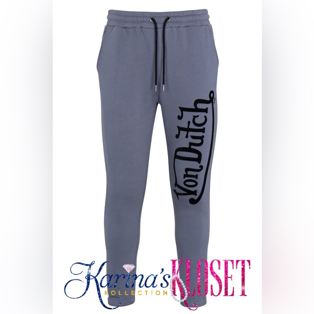 Von Dutch Dirty Blue & Black Logo Joggers 🎀 NWT 🎀 Authentic 🎀 Comfy Designer